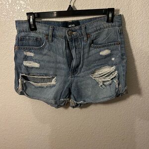 Aeropostale Women's Distressed Jean Shorts - Light Blue